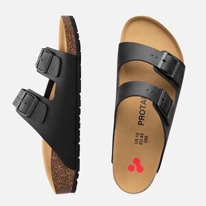 Protalus Cascade Black Leather Orthopedic Slide Sandals Mens 8 Womens 9.5